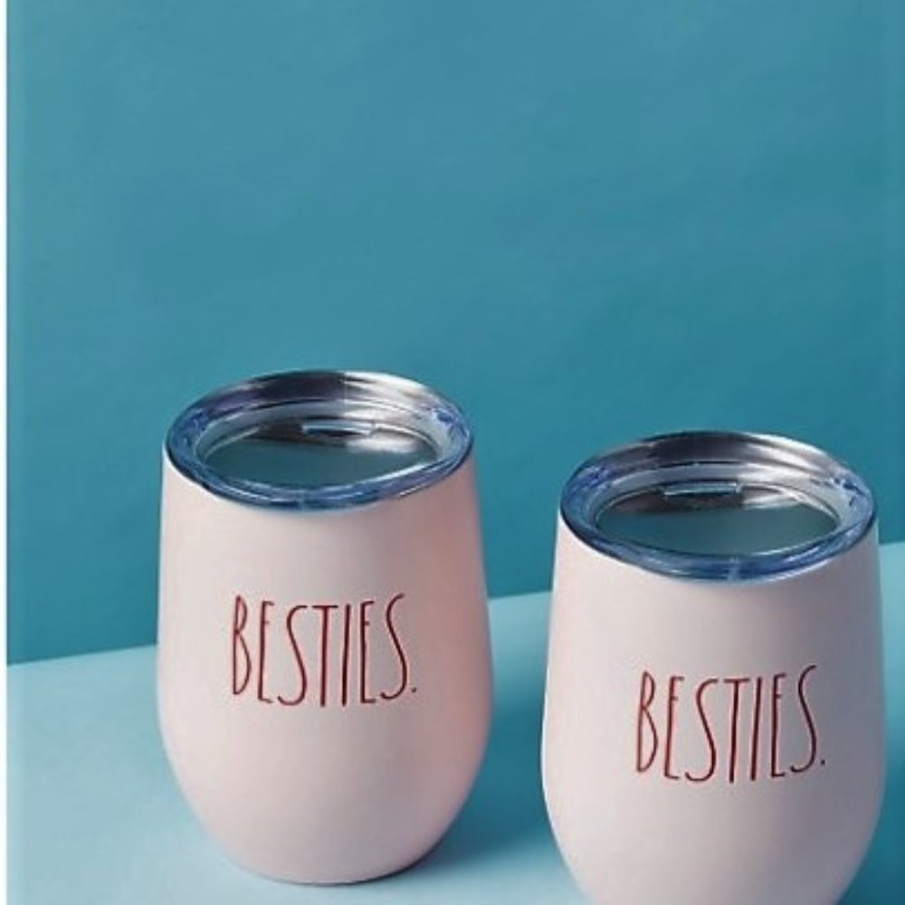 Rae Dunn Set of 2 Insulated Stainless Steel Wine Tumblers with Lids, Pink